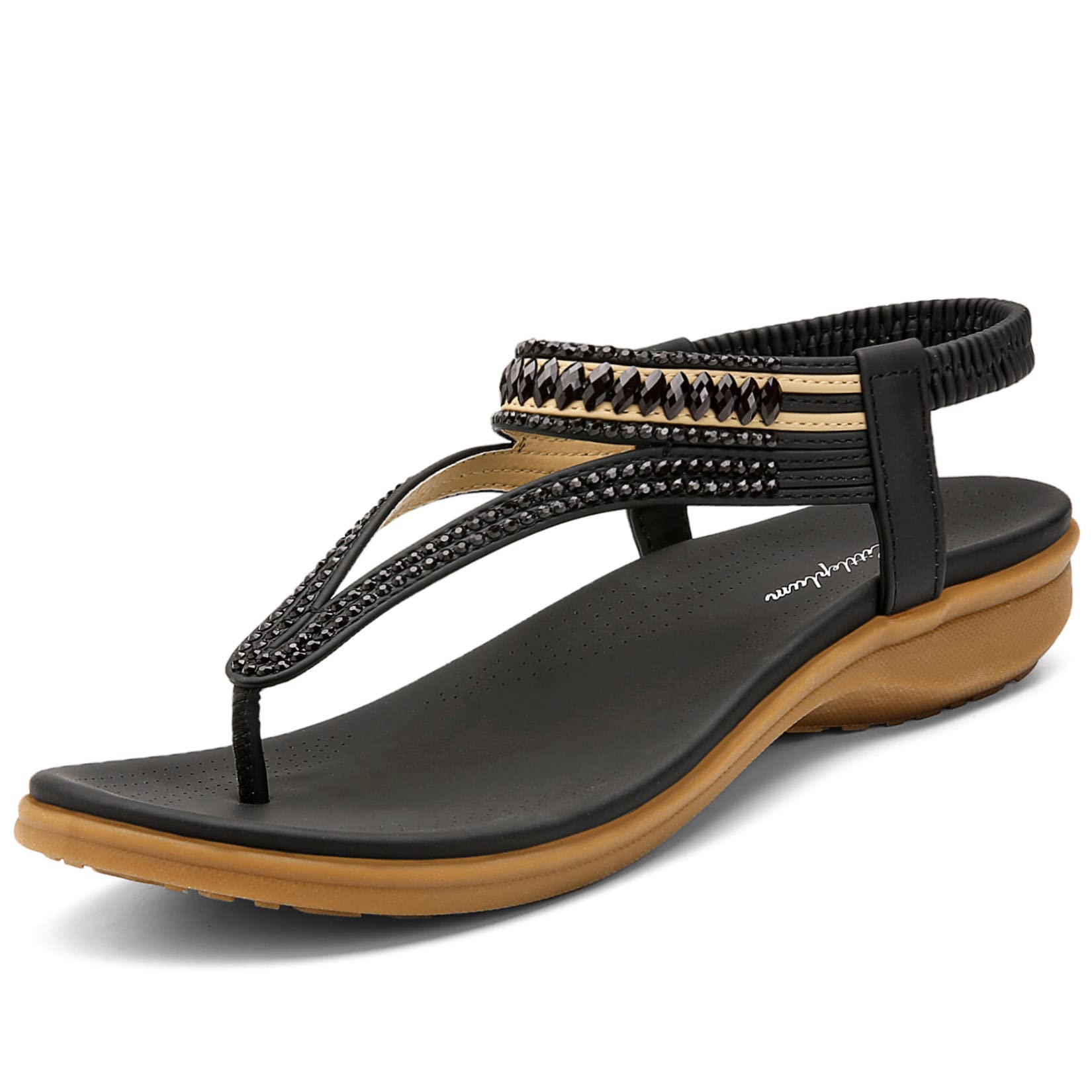 Photo 1 of Littleplum Womens Sandals Arch Support Slingback Sandals Summer Beach Shoes Ankle Strap Thong Elastic Flat Sandals for Women Black Size 9