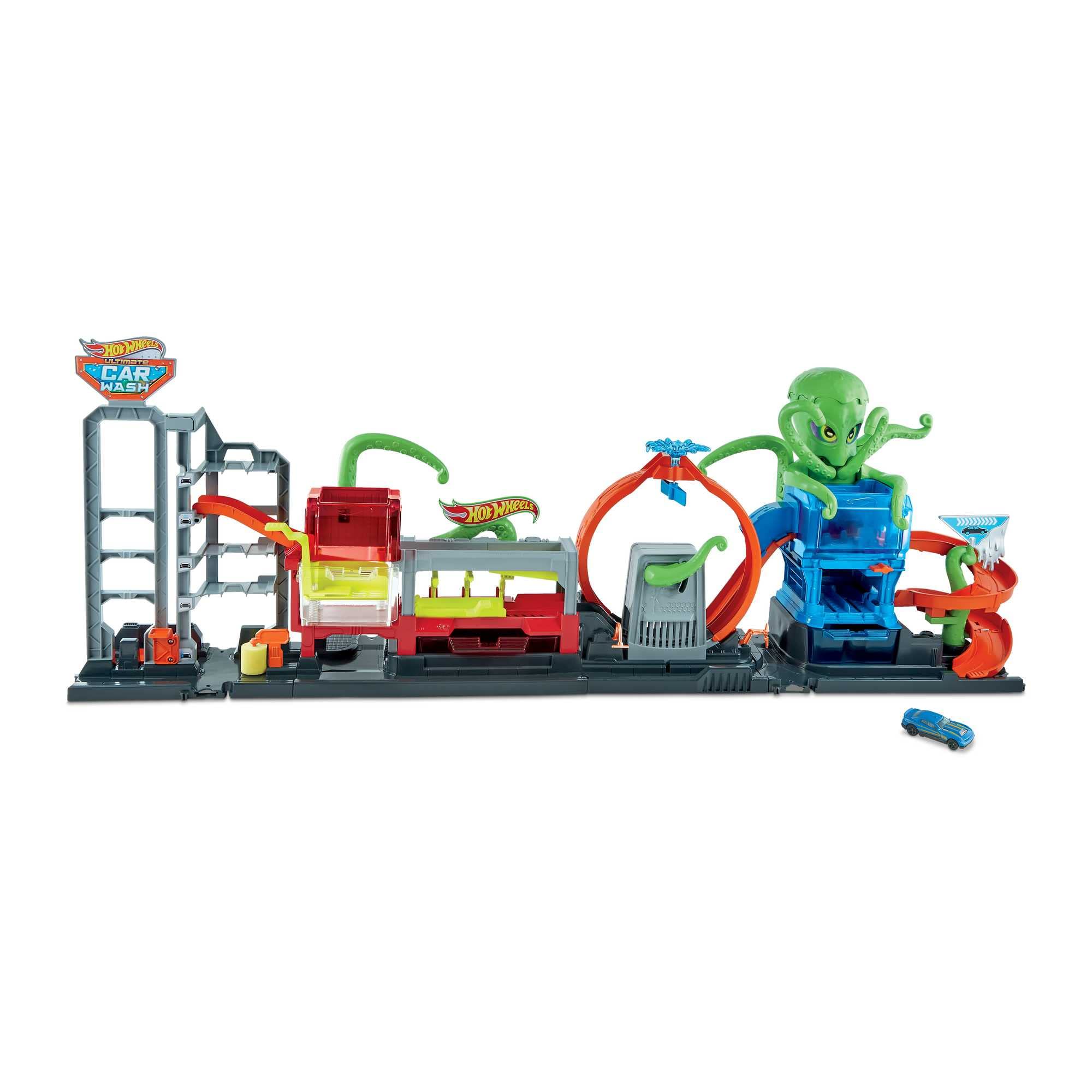 Hot Wheels City Toy Car Track Set, Ultimate Octo Car Wash Playset & Color Reveal Car in 1:64 Scale, Repeat Color Change in Very Warm & ICY Cold Water