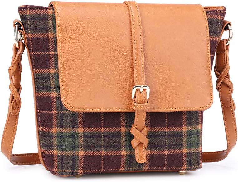 Plambag Small Crossbody Handbag for Women, Plaid Faux Leather Purse
