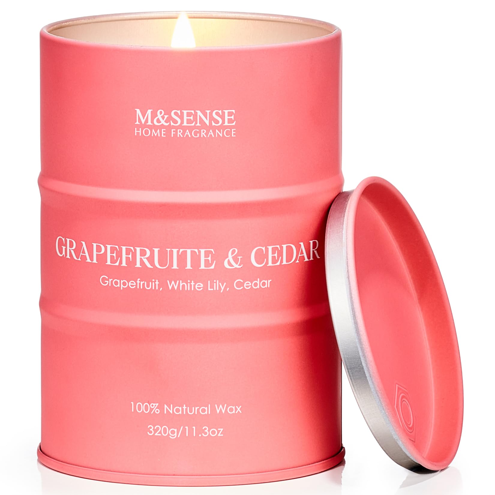 M&SENSE Grapefruit Cedar Scented Candle, 320g Organic Soy Wax, Up to 70 Hours Burn Time, Non Toxic Fresh Home Fragrance, Aromatherapy Gift for Women and Men, Relaxation and Home Decor