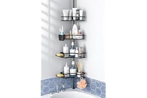 Aitatty Corner Shower Caddy Tension Pole: 4tier adjustable Rustproof Bathroom Organizer Shelves - Bathtub shampoo rack 43.5-120 inch