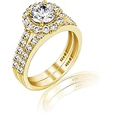 Amazon Essentials Sterling Silver Flower Halo Ring set with Infinite Elements Cubic Zirconia