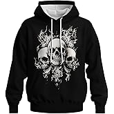 CZLBTFTP Mens Goth Skull Graphic Long Sleeve Pullover Hoodie
