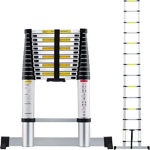 AVAWING 12.5 FT Aluminum Telescoping Ladder , Telescopic Extension Ladder with 330 Pounds Capacity