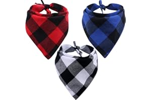 KZHAREEN 3 Pack Dog Bandana Plaid Reversible Triangle Bibs Scarf Accessories for Dogs Cats Pets