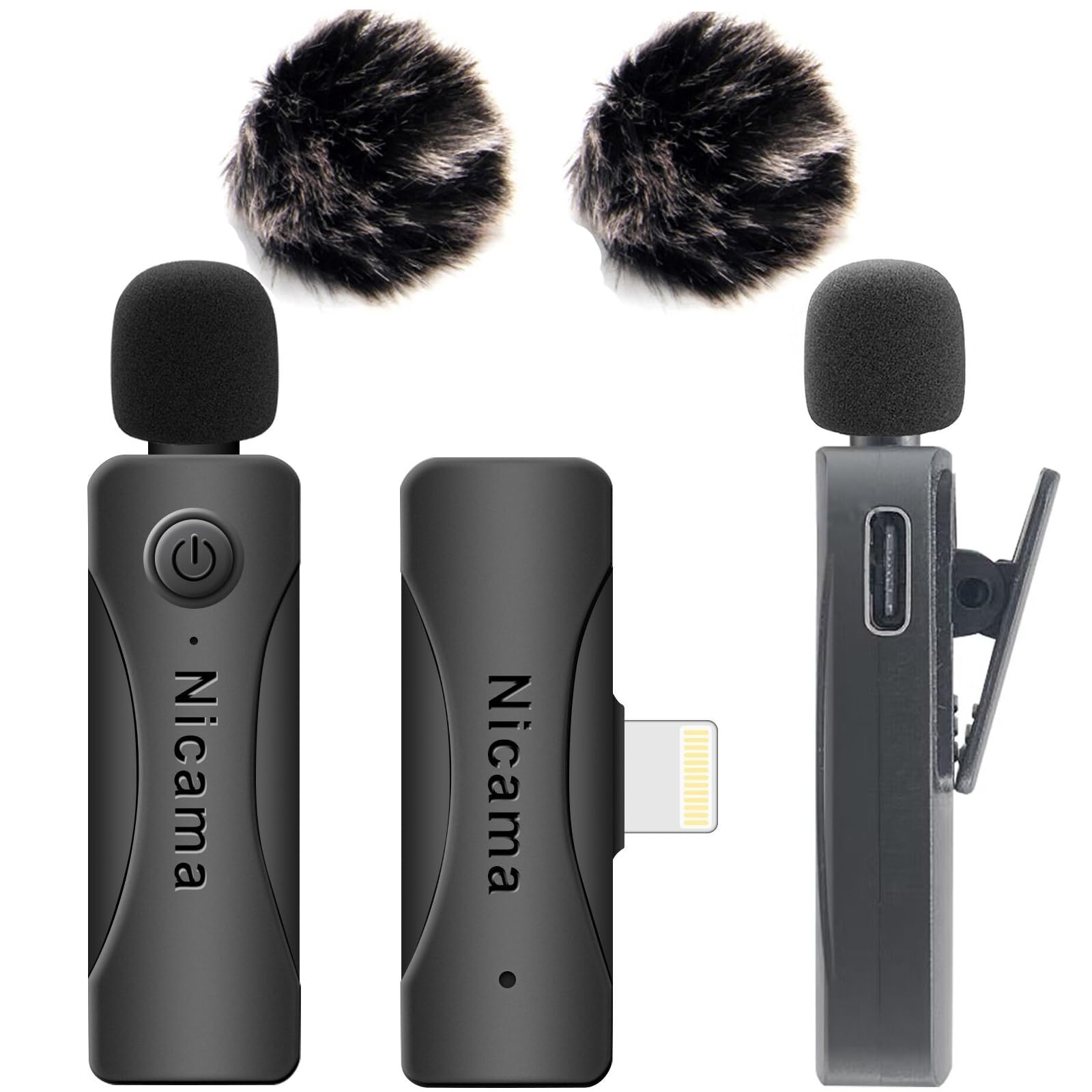 Nicama AS12 Wireless Lavalier Microphone, Lapel on Microphone with 2 Transmitters and 1 Receiver Compatible with iPhone 6 7 8 9 10 11 12 13 14 iPad Recording Broadcast