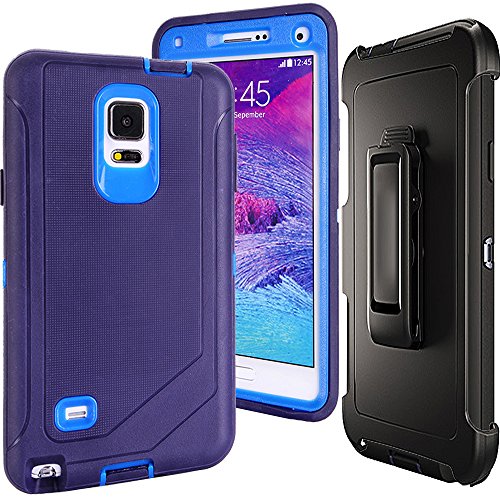 Note 4 Clip Case,Auker Heavy Duty Defender Shockproof Hybrid Protective Tough Rubber Anti-slip Scratch Drop Resistant Full Body Case with Built-in Screen Protector for Samsung Galaxy Note 4 (Navy)