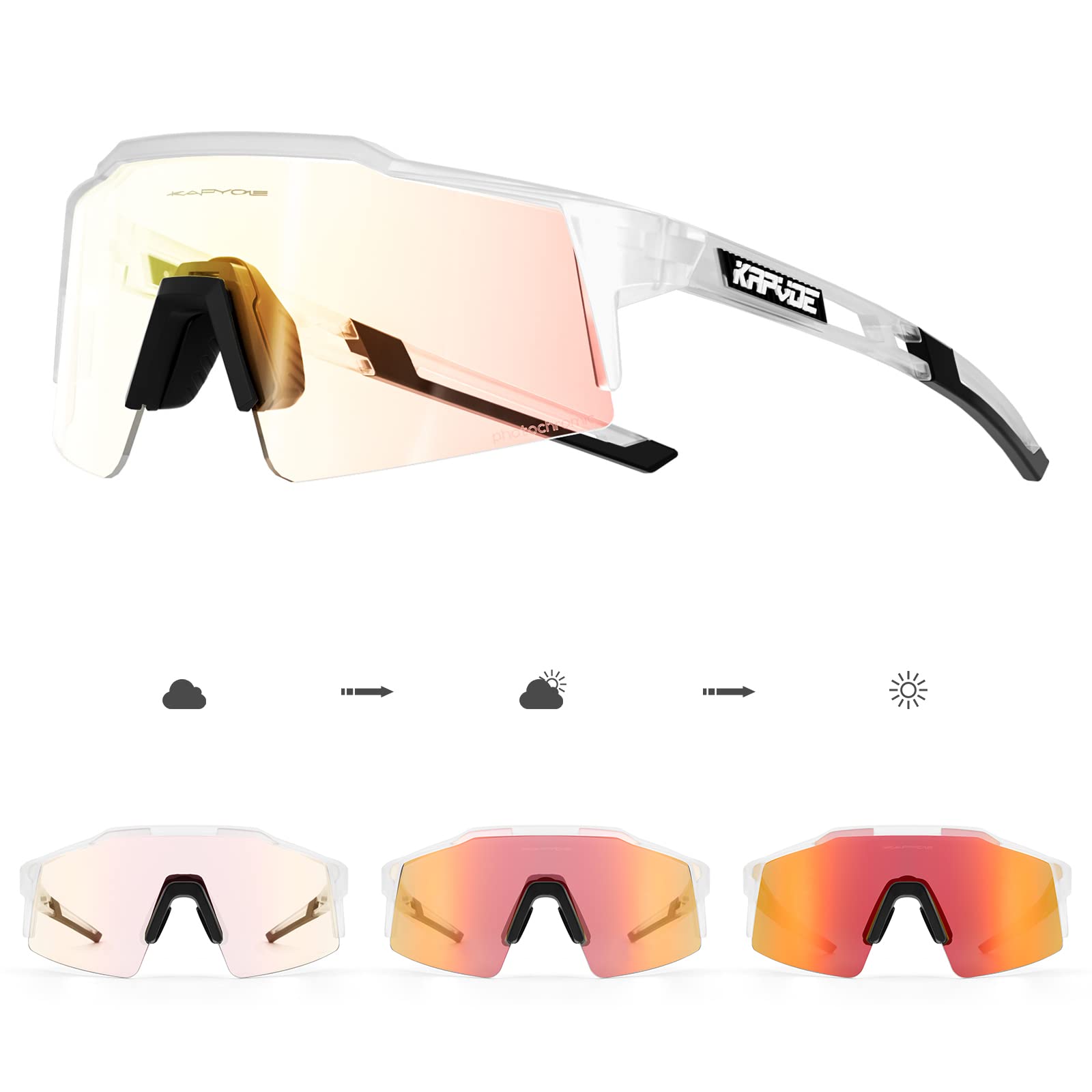 KAPVOE Photochromic Cycling Glasses Men Women Sunglasses MTB Mountain Bike Clear Youth Riding Red Clear 12