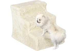PawHut Pet Steps Ladder for Cats and Dogs, 3-Step Pet Stairs, Ladder for Climbing on Bed, Sofa with Removable Cover, Beige