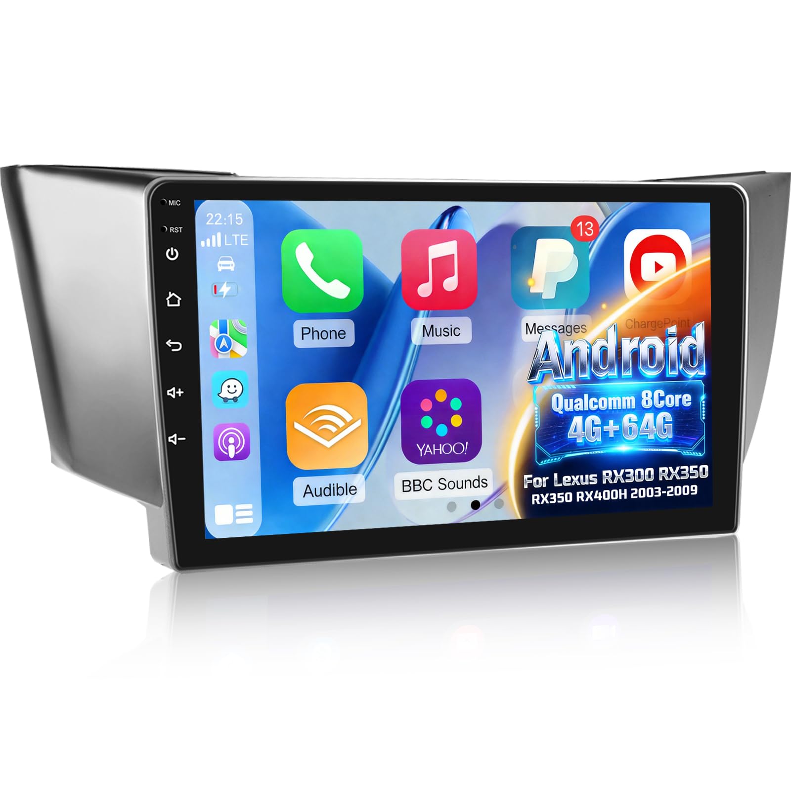 Photo 1 of [Qualcomm 8 Core 4+64G] Car Radio for Lexus RX300 RX330 RX350 RX400H 2003-2009 - 9 Inch IPS Touchscreen Android Car Stereo with Wireless Carplay and Android Auto/DSP/GPS/SWC + AHD Backup Camera