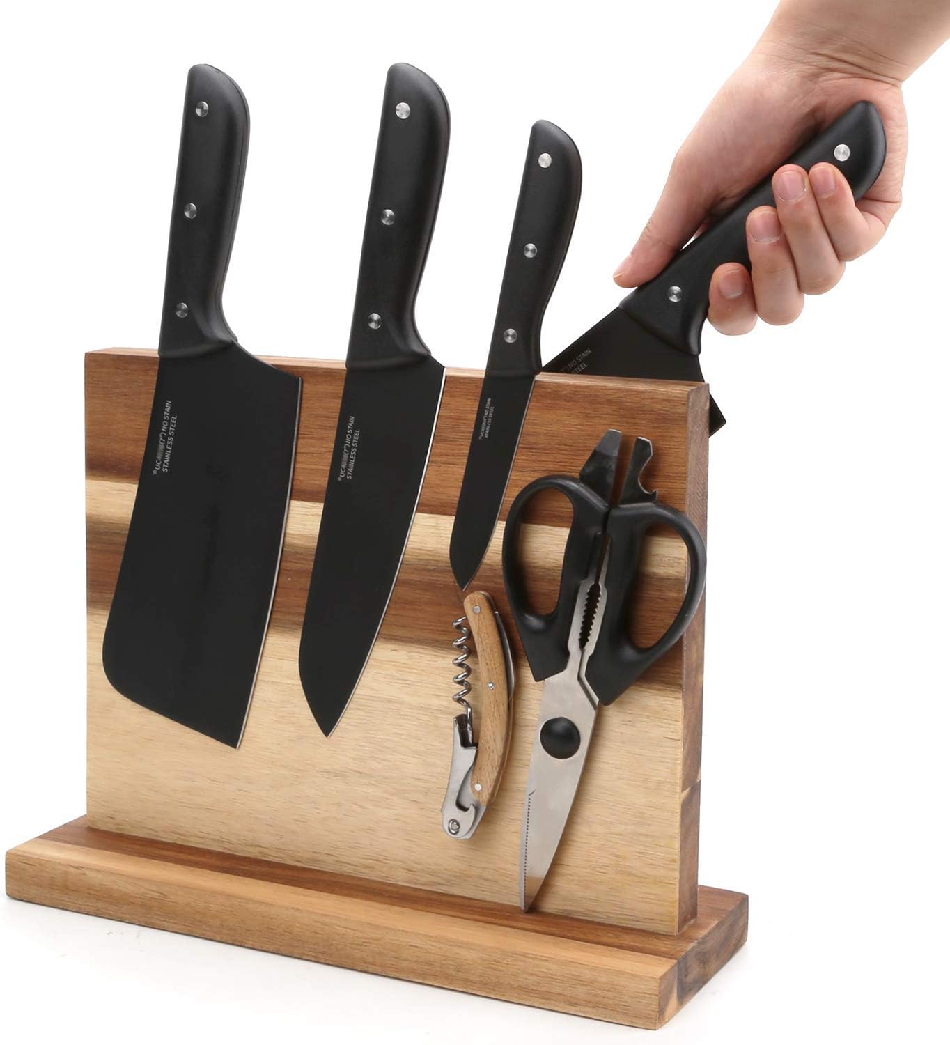 Uniharpa Magnetic Knife Block , Acacia Double Sided Magnetic Knife Holder - Image 3