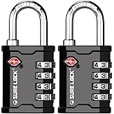 SURE LOCK TSA Accepted Heavy Duty Big Combination Luggage Padlock for Gun Cases, Transporting Equipment Cases in Trade Show, Music and Medical Industries (2, Black)