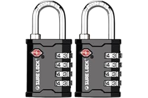 SURE LOCK TSA Accepted Heavy Duty Big Combination Luggage Padlock for Gun Cases, Transporting Equipment Cases in Trade Show, Music and Medical Industries (2, Black)