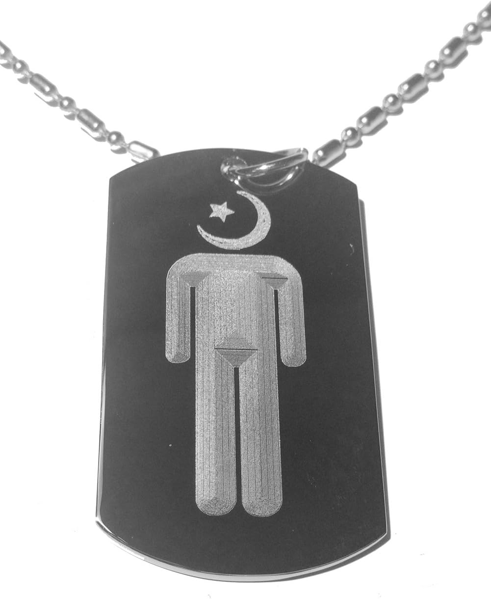 Dog Tags Islam Muslim Star Moon Cresent Person Religion Religous Logo Symbol - Military, Luggage Tag Metal Chain Necklace