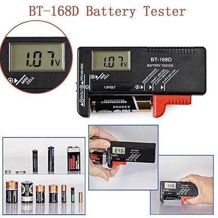 Techtest BT-168D Universal Digital Battery Tester Volt Checker for AA AAA C D 9V 1.5V Button Cell Portable Power Measuring Instrument Household Small Batteries LCD Display Meter