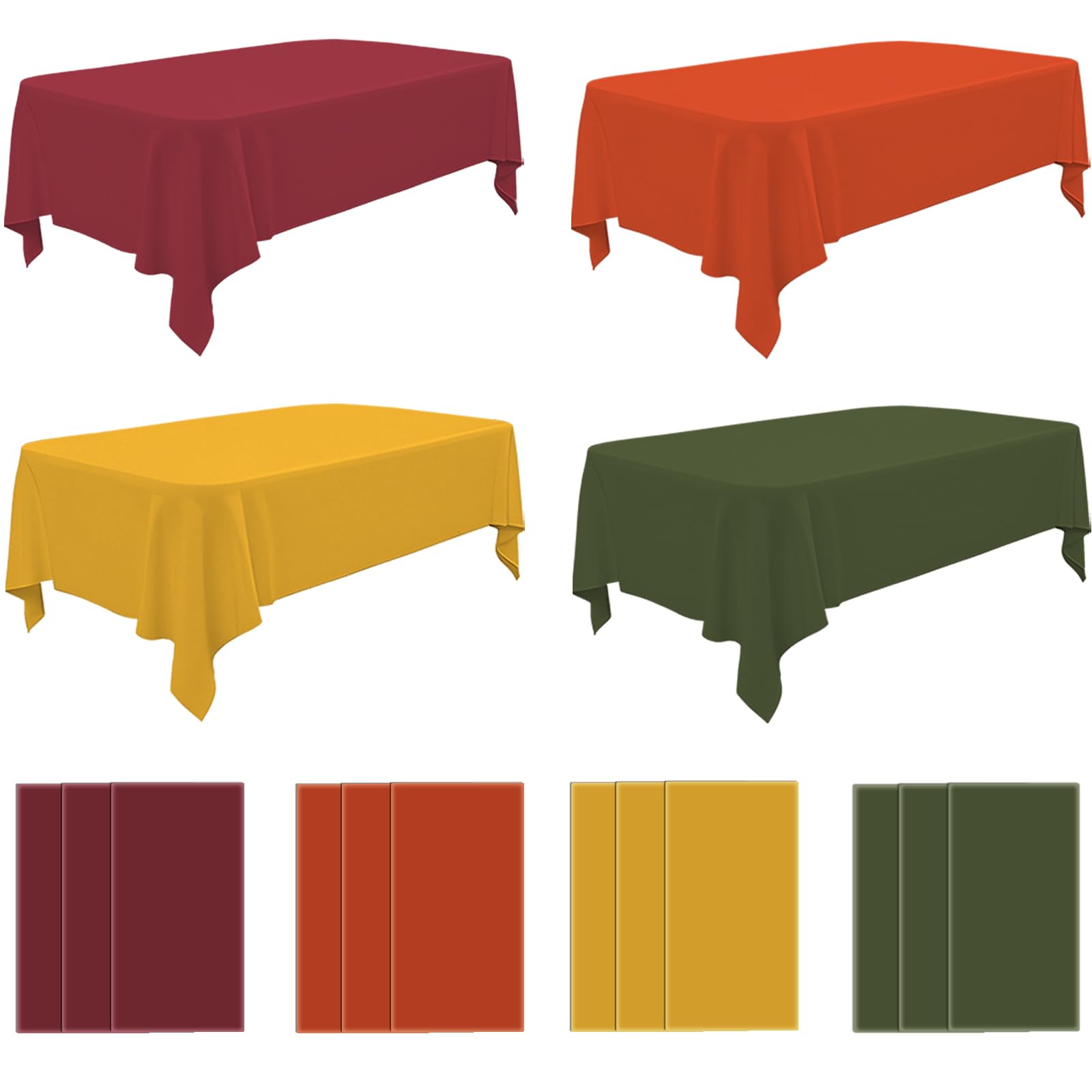 Photo 1 of 12 Pcs Disposable Christmas Tablecloth Set 54 x 108 Inch Fall Table Cover Plastic Rectangle Table Cloths Yellow Orange Red Green Tablecloth for Autumn Winter Holiday Decorations Home Dinner Supplies