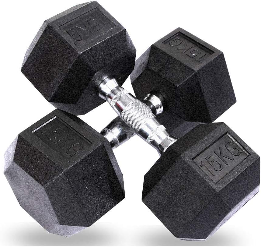 XIAOLI 1 Pair Hex Chromed Dumbbell Rubber Solid Iron Knurled Non-Slip Handle Dumbbells Gym Strength Fitness Equipment for Men (Color : Black, Size : 5kg)