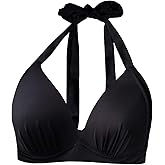 Women's Vintage 50s Halter Neck Tie Knot Back Soft Molded Padding Bikini Top Swimsuit Bathing Suit Tops Only