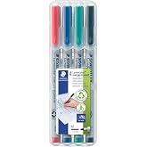 STAEDTLER Lumocolor Non-Permanent, Wet Erase Marker Pens, Medium Tip Refillable Colored Markers, 4 Pack
