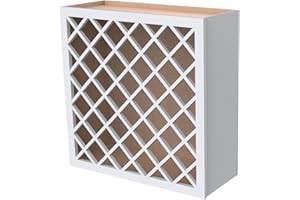 CozyHommie Solid Wood RTA Wine Bottle Rack Wall Cabinet with Lattice Panels - Bottle Holder Storage for Bar, Pantry, or Wine Cellar - Mocha Finish Countertop Solution (White, 24'W 12'D 30'H)