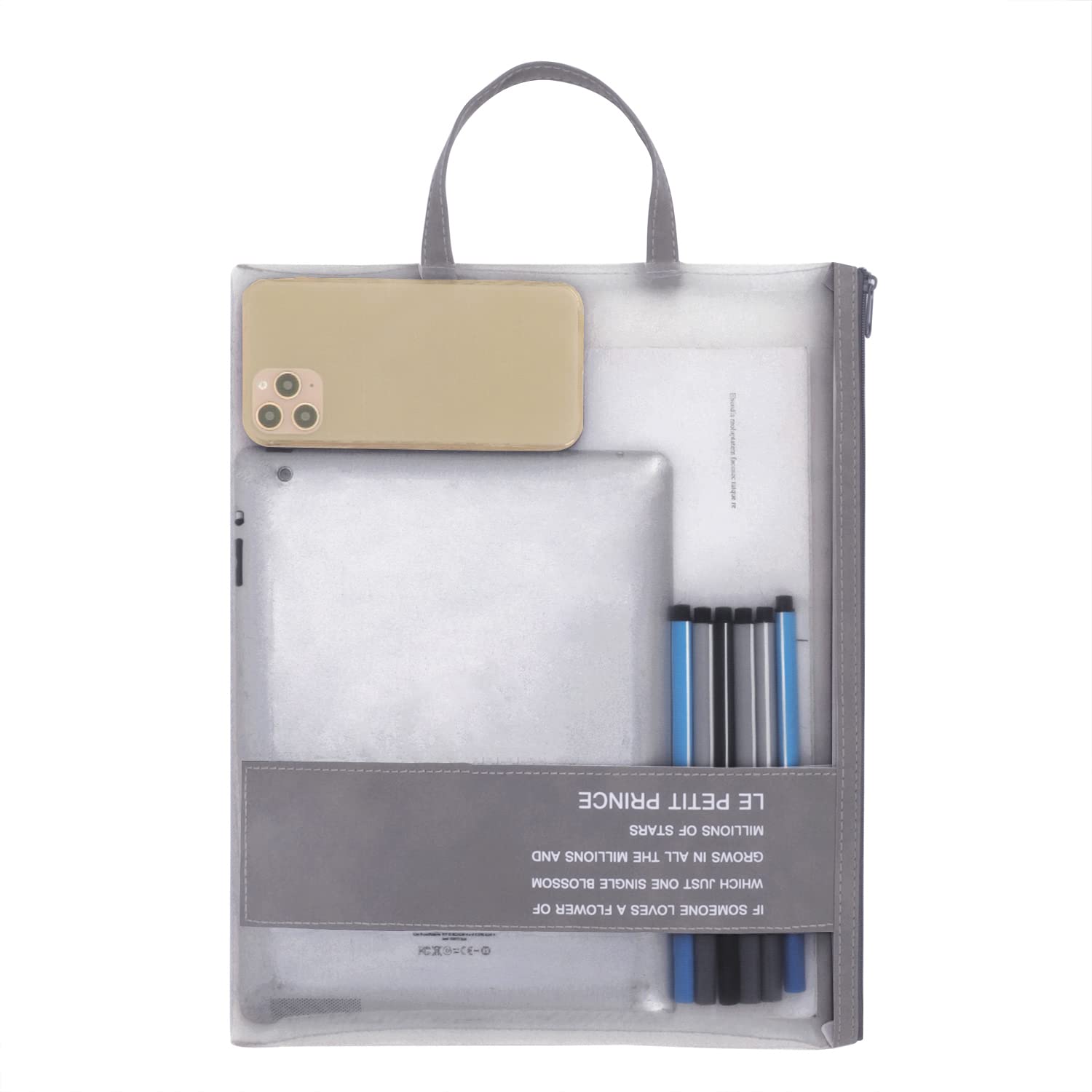 A4 Mesh Zipper Pouch Document Bag File Folders with Handle, Portable Business Handbag Pocket Waterproof File Folder Letter Size Storage Bag Organiser Case for School Office Supplies Travel (Grey, A4)