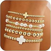 Fohufo Beaded Bracelets Gift Set for Women, 14K Gold Plated Layered Stackable Adjustable Bracelets Jewelry Gift Sets Stocking Stuffers