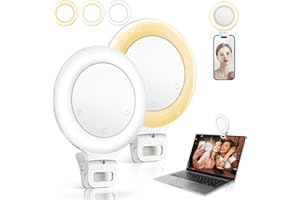 CNUOKY 2 Pack Ring Phone Light, 3 Light Mode Selfie Light Rechargeable Large Capacity Battery Portable 60 LED Adjustable Brightness Clip on Light for Phone, iPad, Laptop, for Makeup, Photography, Vlog