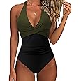 SUUKSESS Women Sexy Tummy Control One Piece Swimsuits Halter Push Up Bathing Suits