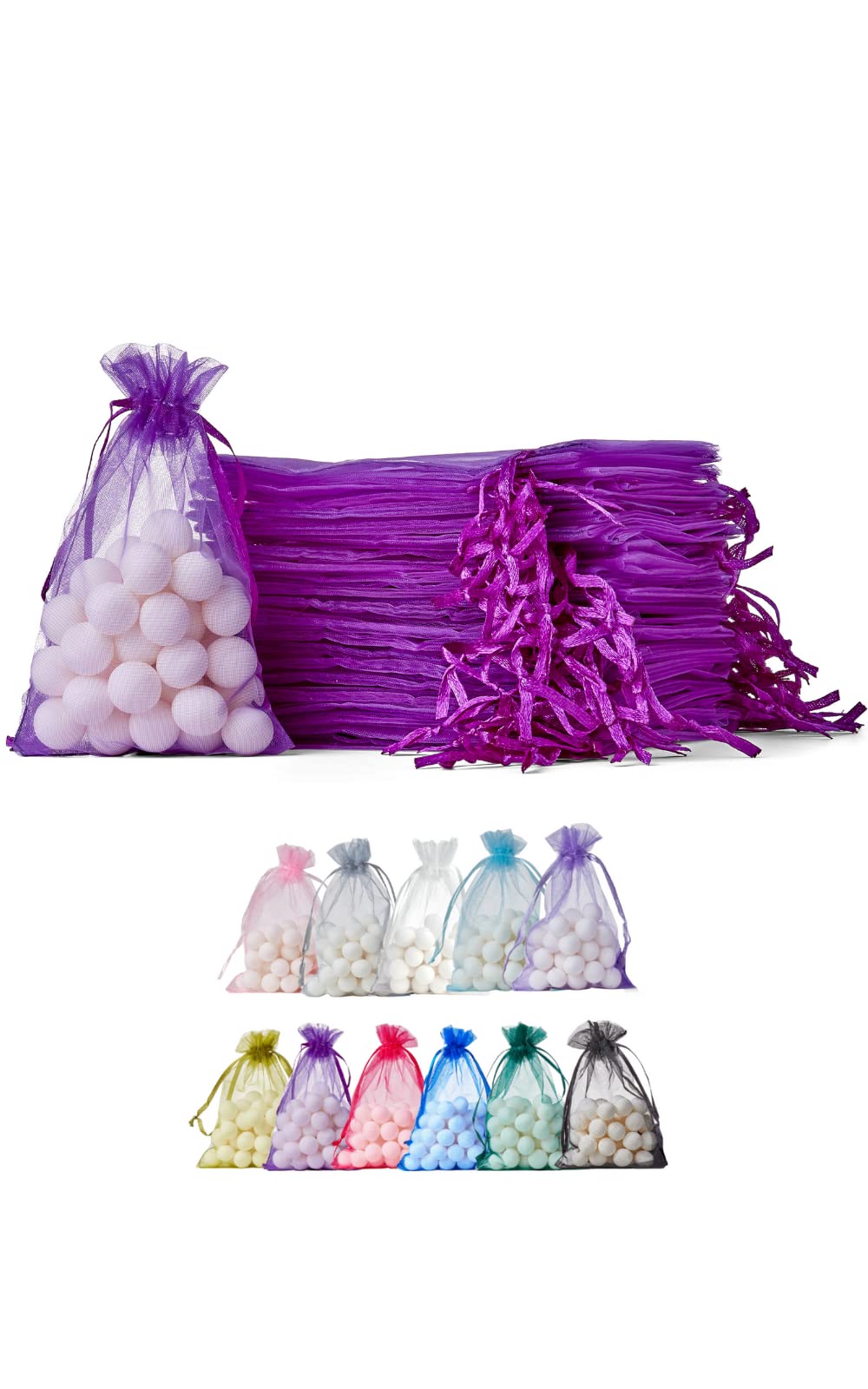 Soul Projekt 100pcs Organza Gift Bags, Purple 10x15cm Drawstring Bags for Favours, Jewellery, Diwali Mini Bags, Wedding Sweet Bags, Party, Organza Bags Small