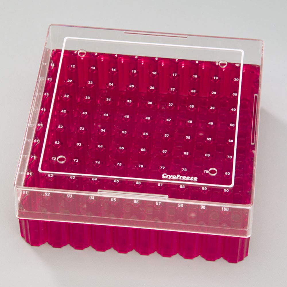 100-Place Cryo Box w/Lid, Red, Holds 1.2-2ml