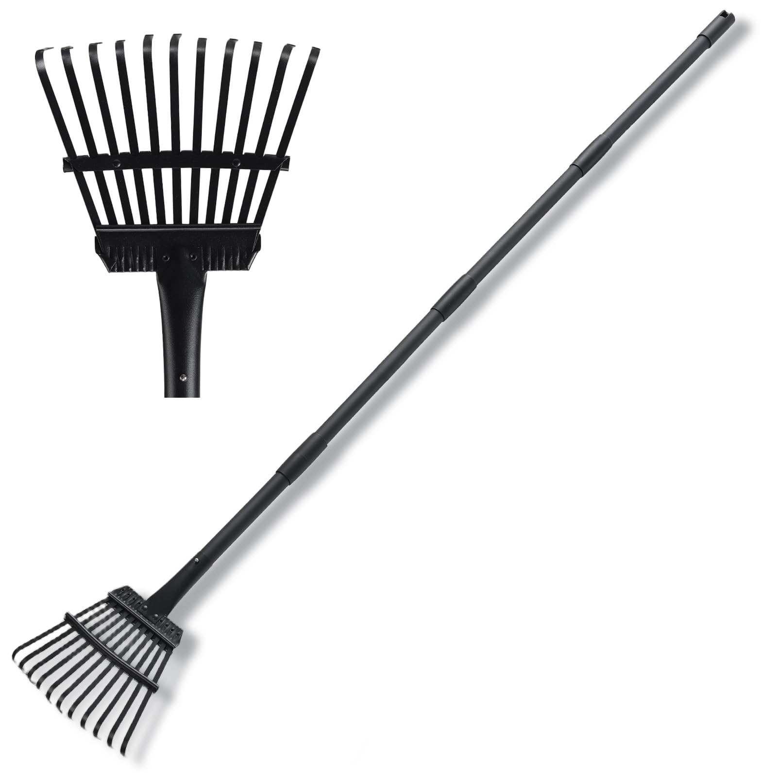 Photo 1 of Small Garden Rake for Leaves,11 Tines Heavy Duty Metal Yard Hand Rake with 63in Adjustable Handle,Ideal Leaf Scoops Gardening Tool for Gathering Leaves,Shrub,Poop,Leveling Grass,Garden Flower Bed,Yard