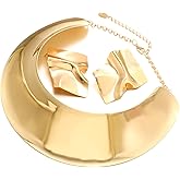 Punk Chunky African Choker Collar Necklace Drop Dangle Earrings Set 14K Gold Silver Plated Exaggerated Gothic Thick Statement Necklace for Women Hip Hop Jewelry Gift