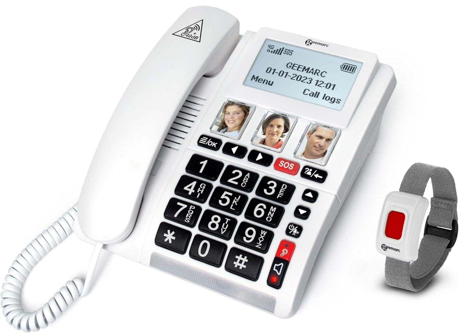 Geemarc CL9000 - SIM Card Desktop Home Phone Corded- Emergency Response Telephone with Amplified Receiving Volume and Photo Memories - UK Version