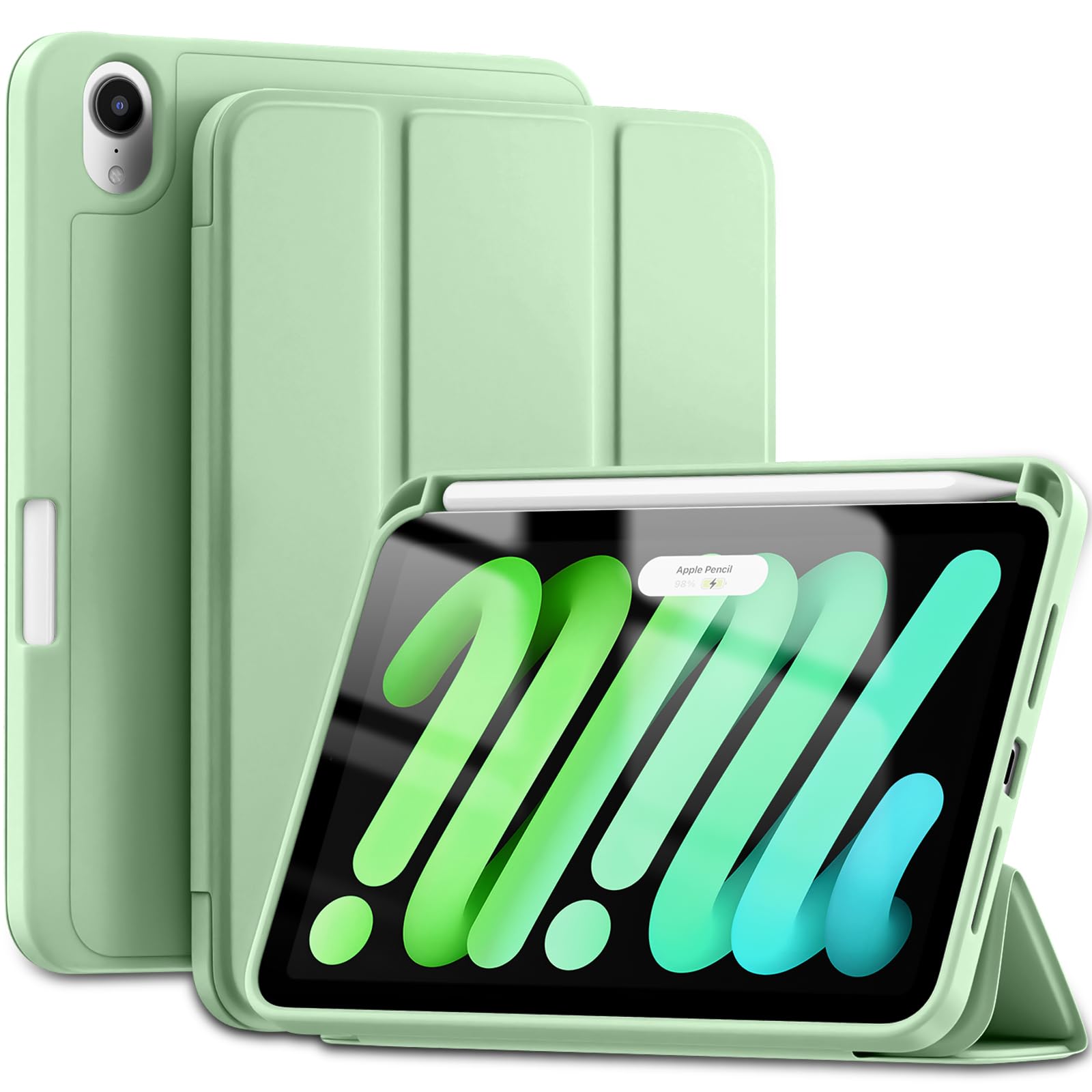 Photo 1 of Wenlaty for iPad Mini 7/6 Case 2024/2021 (A17 Pro), for iPad Mini 7th/6th Generation Case 8.3 Inch with Pencil Holder, Slim Trifold Stand Cover with Soft TPU Back, Auto Sleep/Wake, Mint Green