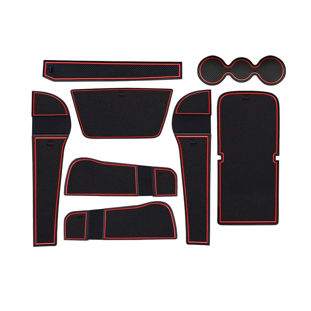 LFOTPP Compatible with Karoq 2017-2023 Car Rubber Mats, Car Door Slot Mat Armrest Drink Holder Mat Centre Console Non-Slip Mat, Karoq Accessories Rubber Mat, 8pcs/Pack (Red)