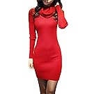 v28 Women Cowl Neck Knit Stretchable Elasticity Long Sleeve Slim Fit Sweater Dress