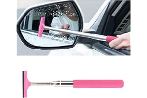Ywdiml Car Side Mirror Squeegee, Anti-Fog & Water Retractable Vehicle Rearview Mirror Wiper with Telescopic Long Handle, Portable Auto Glass Cleaning Tool, Universal Fit (Pink)