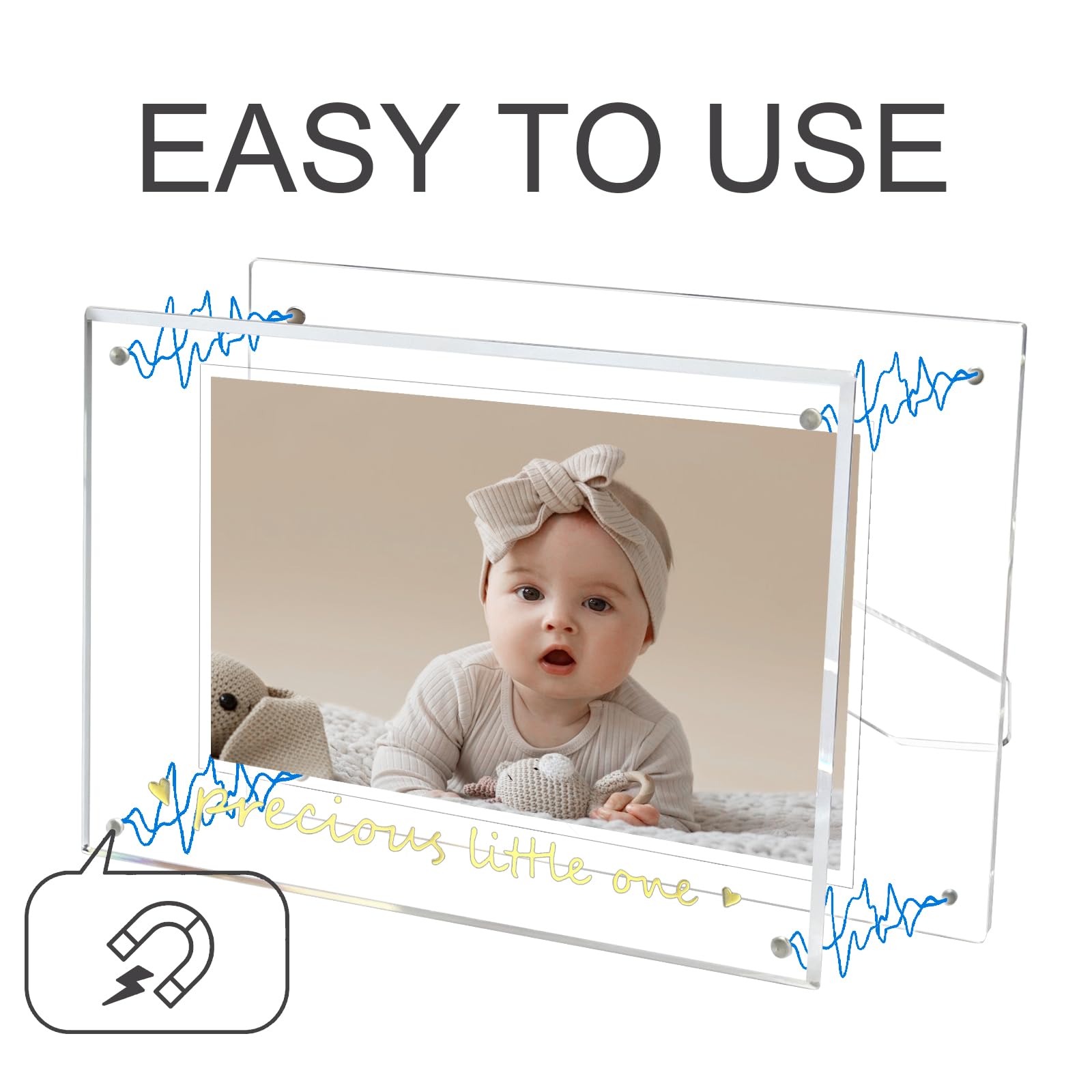 Zyeco A5 Magnetic Acrylic Ultrasound Picture Frame, Baby Keepsake for Baby Announcement, Birth Information, Baby shower, Expecting Mom to be Gifts