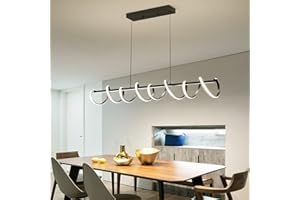 MATVEN Modern Design Dimmable Desk Linear Pendant Light, with Remote Control Dimmable 3 Color Mode & Brightness Ceiling Lamp, Anti-Flicker Dining Light Fixture for Kitchen（47IN）