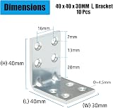 RedBee 10 Pcs Corner L Brackets 40x40x30x3mm Galvanized Steel Furniture Wood DIY view 2