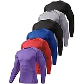 Celfaeree 5-6 Packs Long Sleeve Compression Shirt Men,Sports Baselayer Workout Shirt,Athletic Tops Running Shirts for Men