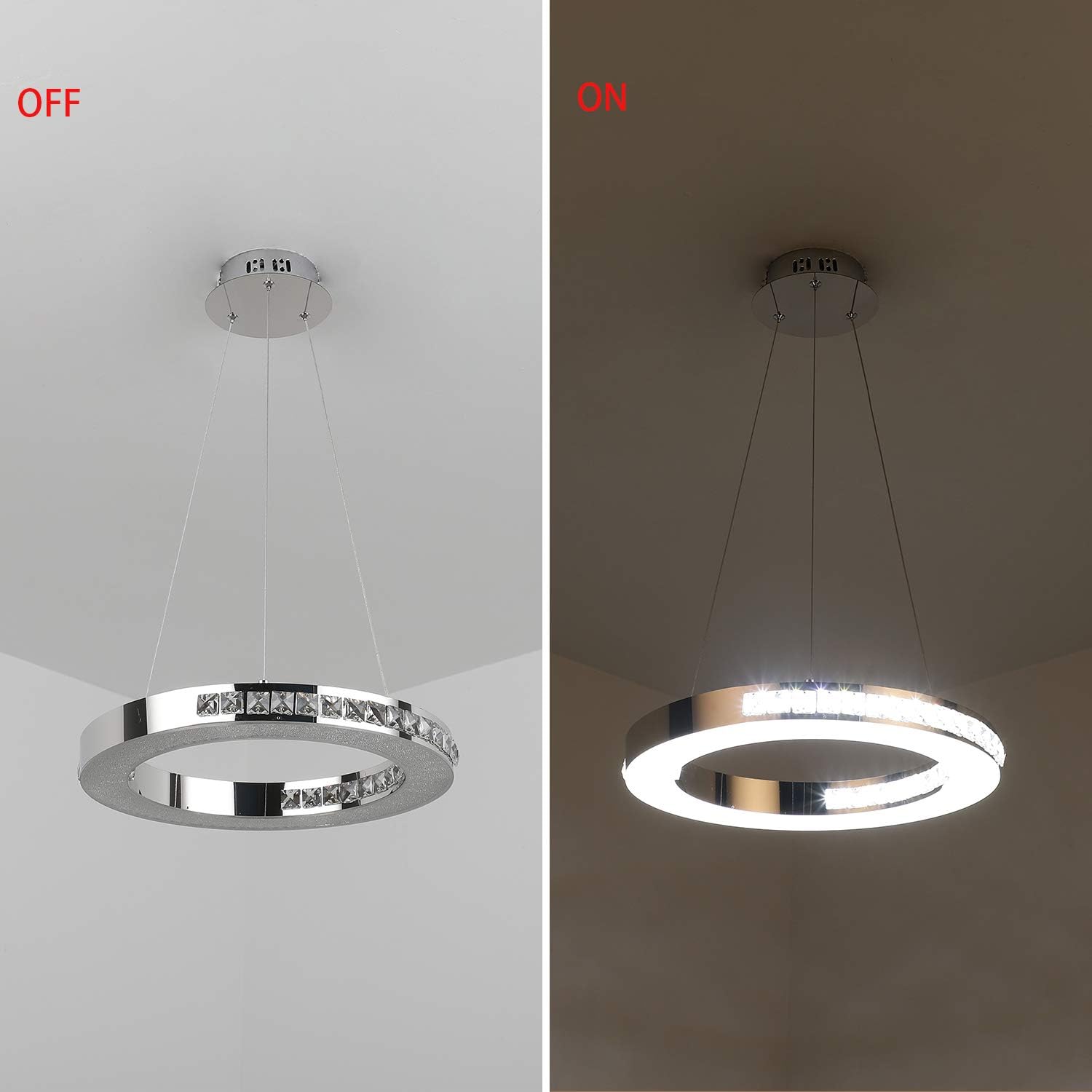 Modern Chandelier Fixtures LED Hanging Lamps 1 Ring 15.57" Diameter, Joossnwell 30W Crystal Pendant Lighting Dimmable Dining Room Ceiling Light for Living Room Bedroom Natural Light 4000K - - 
