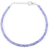 QNAVIC Natural Gemstone Dainty Choker Bangle Bracelet, 925 Sterling Silver Bracelet for Women, Natural Beads Handmade Jewelry, July Birthstone For Birthday Gifts 8 Inch