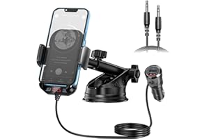 Magift 3IN1 Bluetooth Car Adapter- 5.3 FM Bluetooth Transmitter Phone Holder, [QC3.0 Fast Charging] [Strong Microphone][HiFi Bass Sound], Radio Music Player Supports Hands-Free Siri Google Assistant