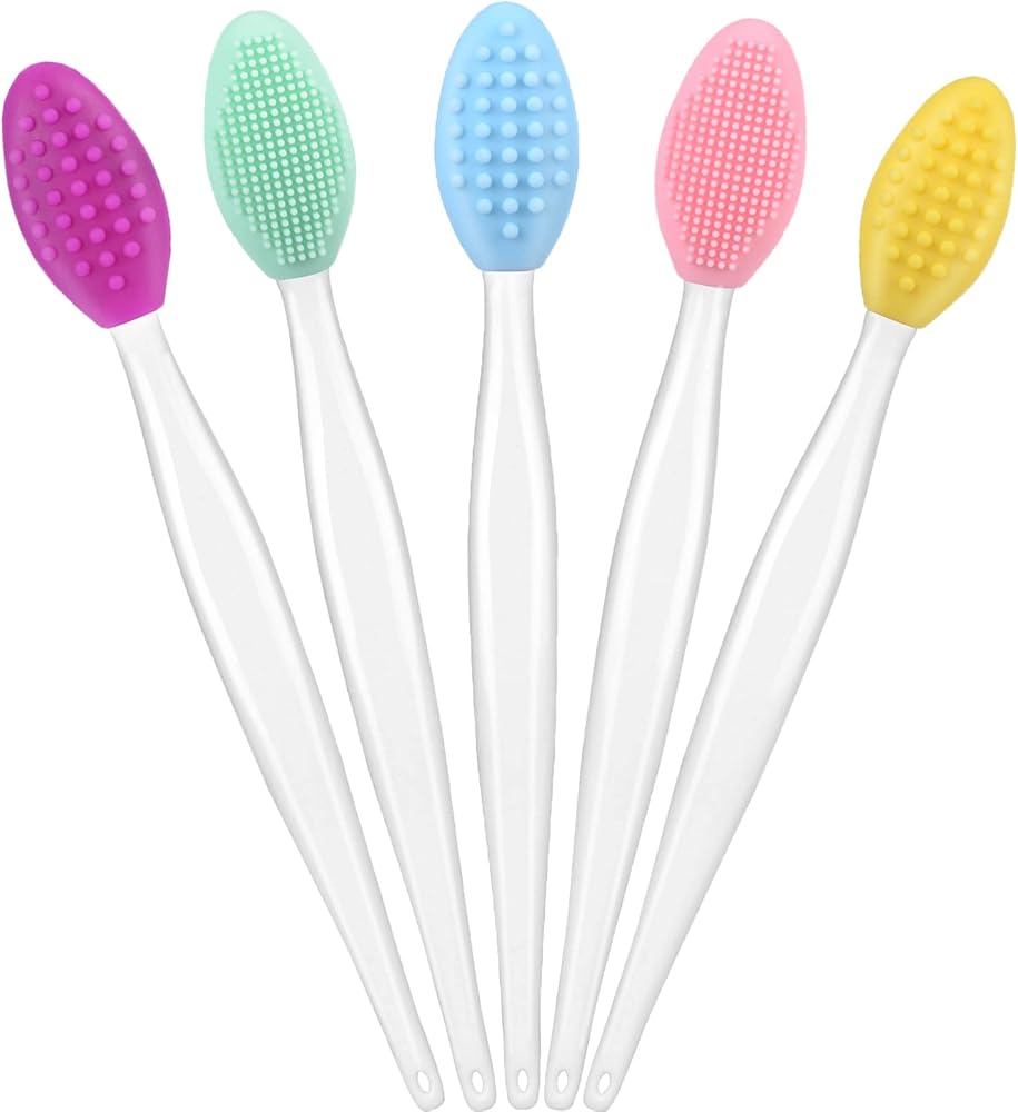 Yoizyfree 5 Pcs Lip Scrub Brush,Lip Scrubber Exfoliator,Double-Sided Silicone Lip Brush Tool for Men Women Lip Lightening, Li