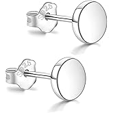 White Gold Plated Sterling Silver Dot Stud Earrings 3mm-10mm Options, Flat Round Disc Studs Hypoallergenic Jewelry