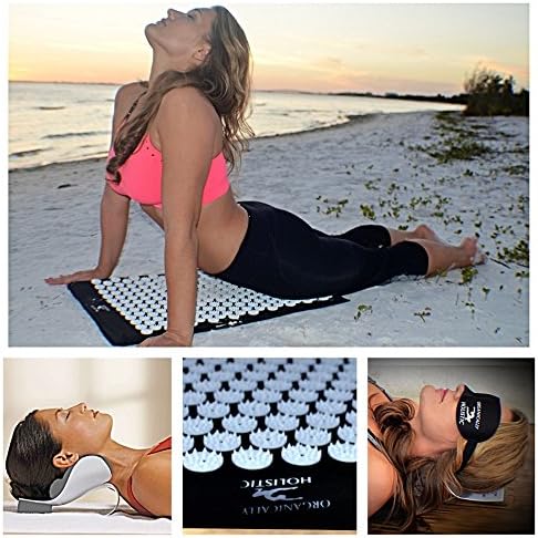 Organically Holistic Acupressure Mat &amp; Cervical Pillow Set for Neck, Back Pain Relief Muscle Stress &amp; Relaxation Acupuncture Meditation Mat Set Includes 4 Items ACUPRESSURE MAT