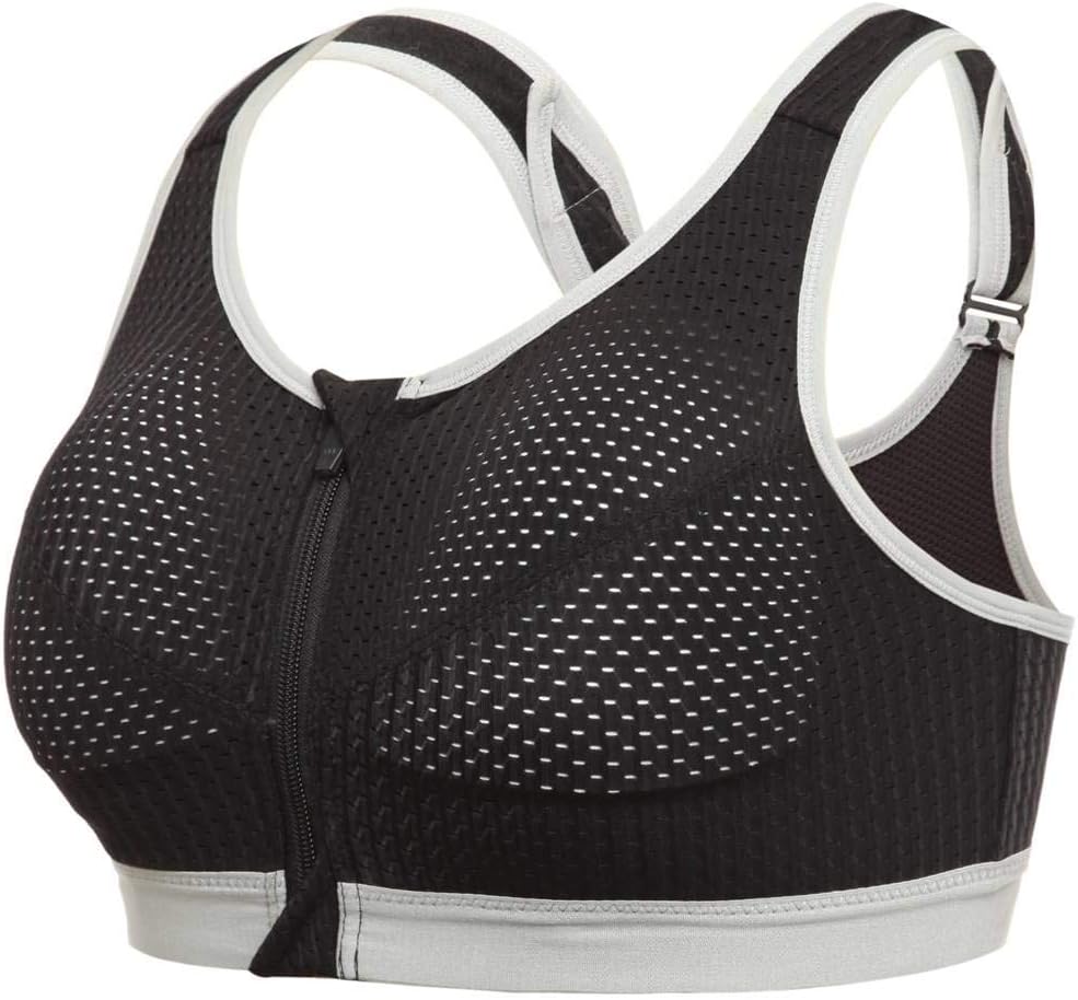 WOWENY High Impact Zip Front Sports Bra Wireless Post Surgery with Removable Pads Built Up Bounce Control Yoga Tank Tops Workout Gym Activewear Racerback Anti-Sagging Bra Grey