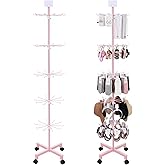Ripeng 1 Pcs 5-tier Rotating Retail Display Stand Display Rack for Earring Keychains Jewelry Vendor Events and Stores Movable Adjustable Shop Spinner Pink Ornament Holder
