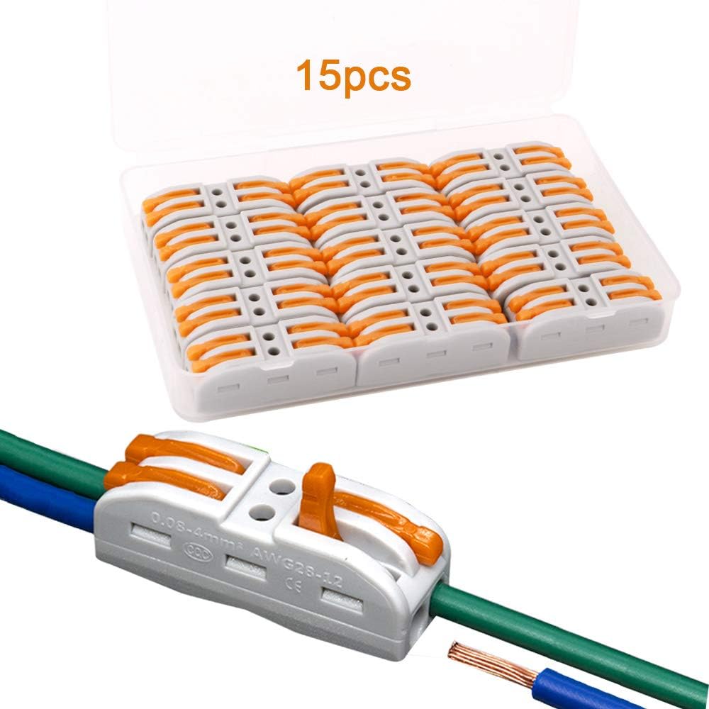 FULARR® 15Pcs Premium SPL2 LeverNut Wire Connectors, 2 Way 4 Port Conductor Compact Wire